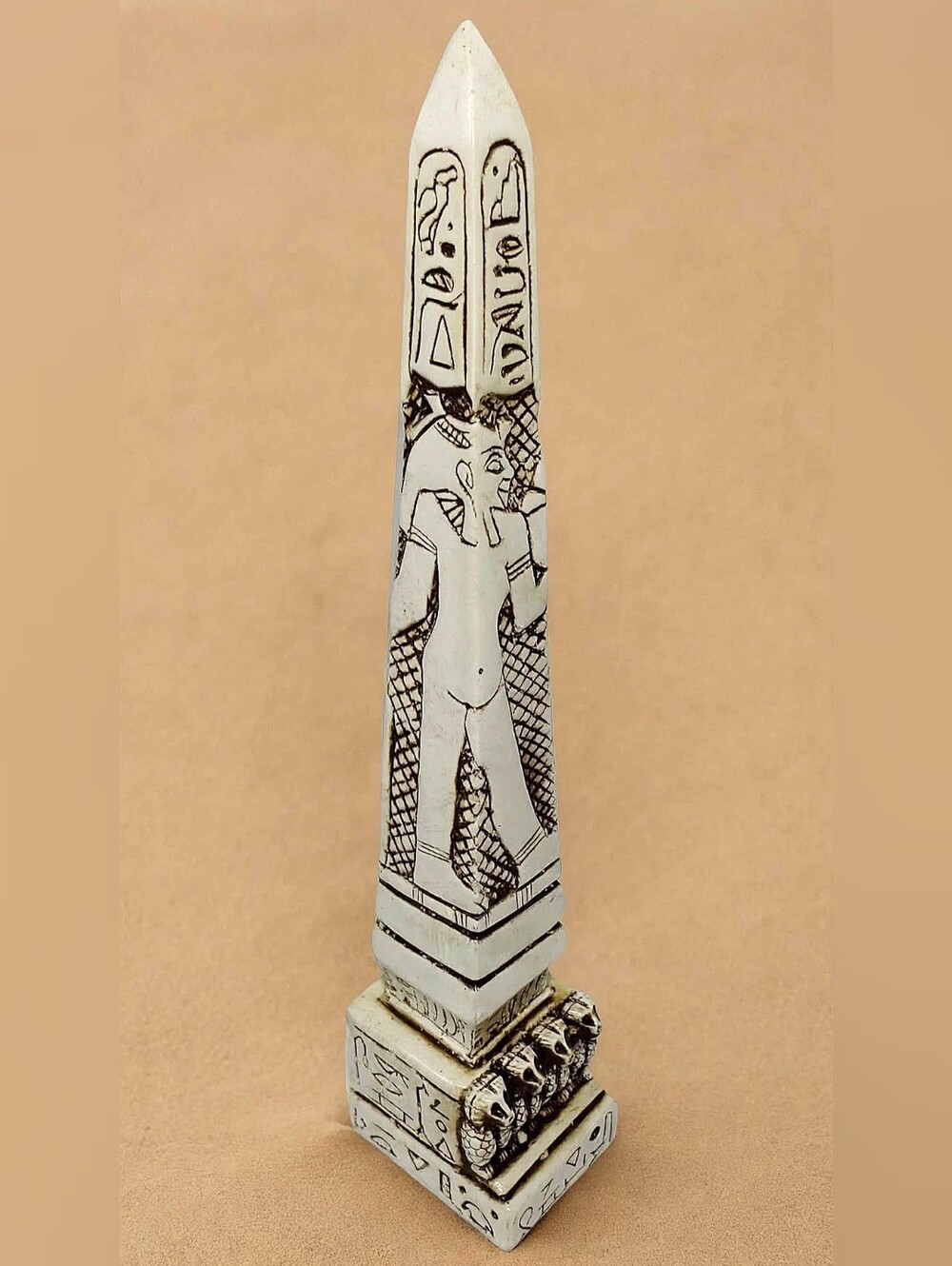 Handcrafted Soapstone Egyptian Obelisk Figurine Hieroglyphic Pharaoh Statue